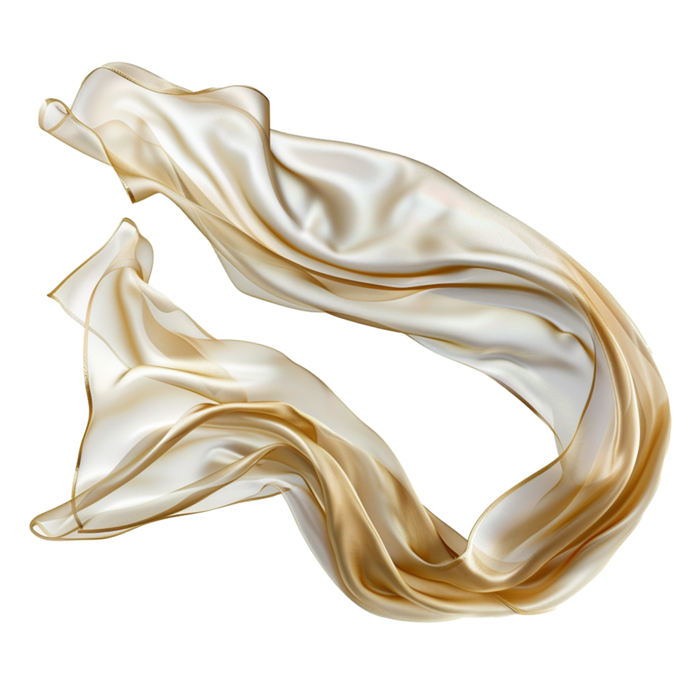 White golden flying fabric isolated on transparent background png