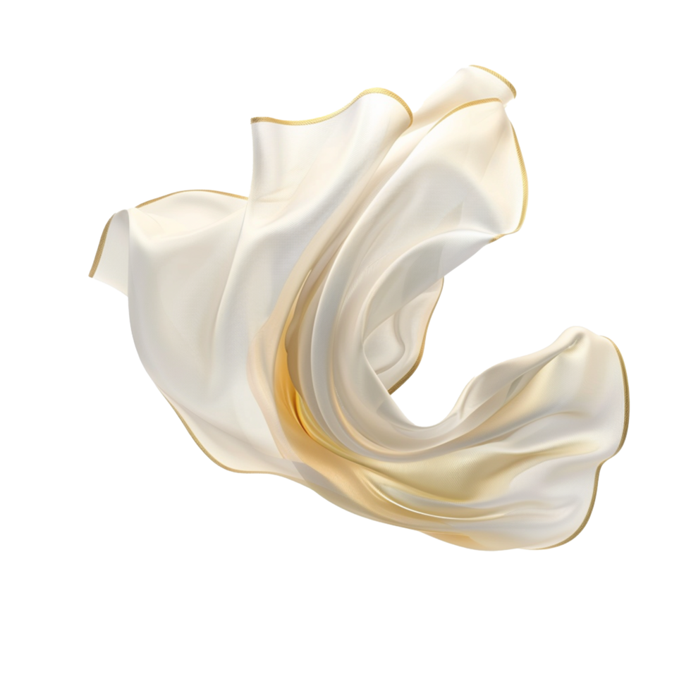 White golden flying fabric isolated on transparent background png