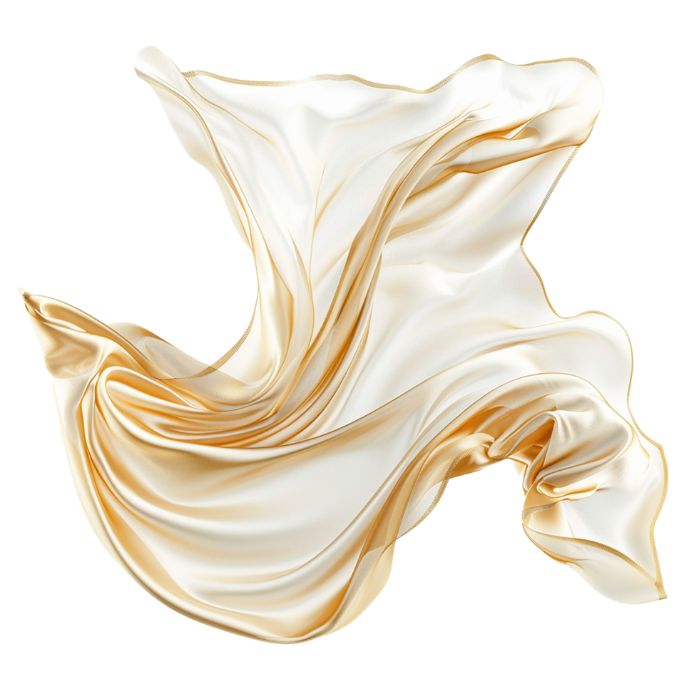 White golden flying fabric isolated on transparent background png