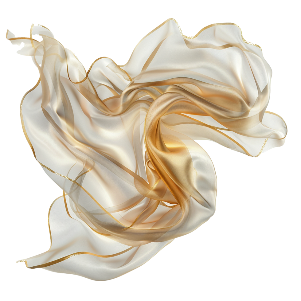 White golden flying fabric isolated on transparent background png