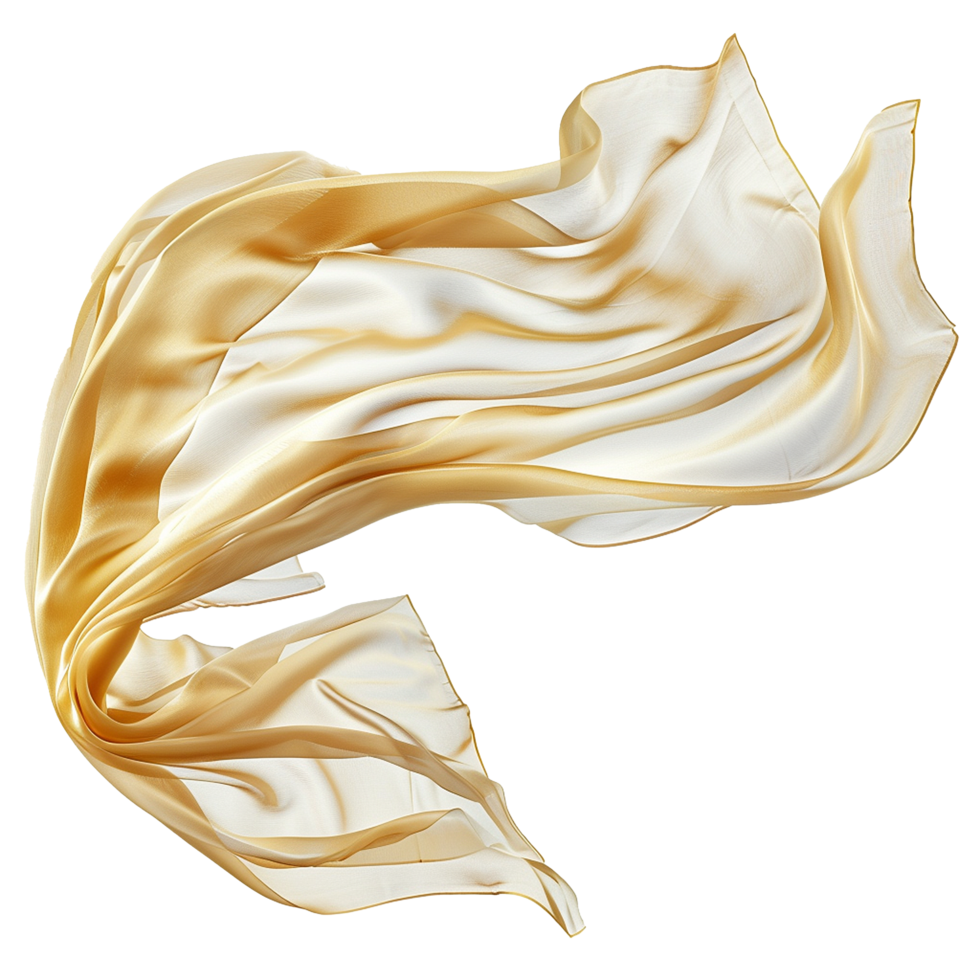 White golden flying fabric isolated on transparent background png