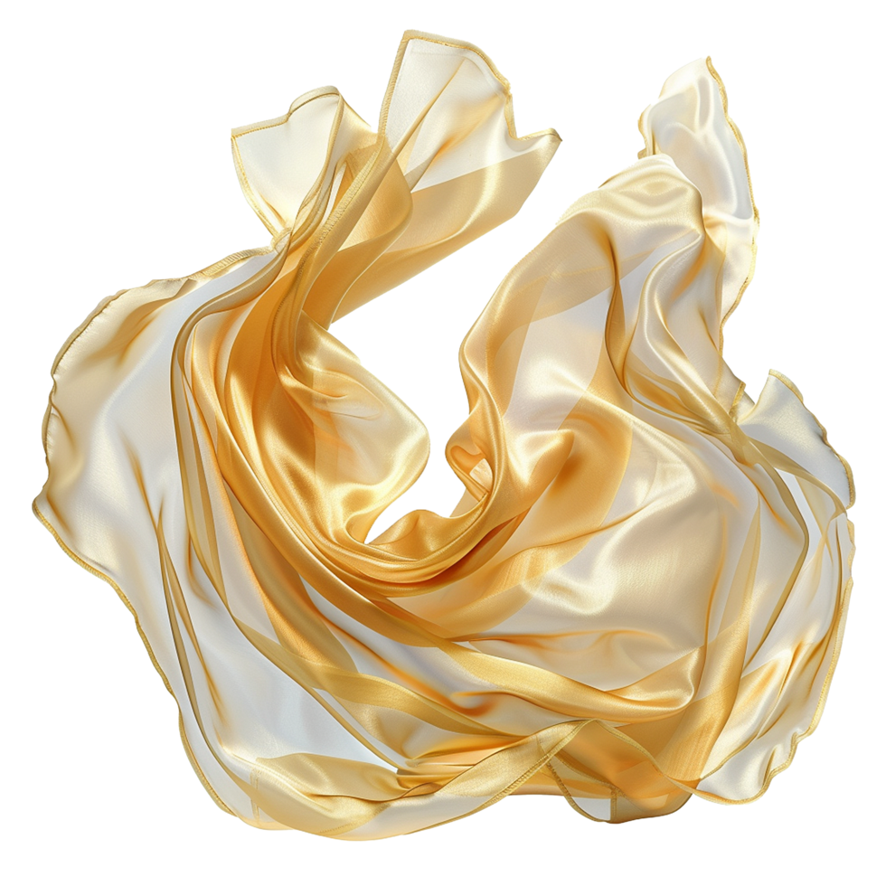 White golden flying fabric isolated on transparent background png
