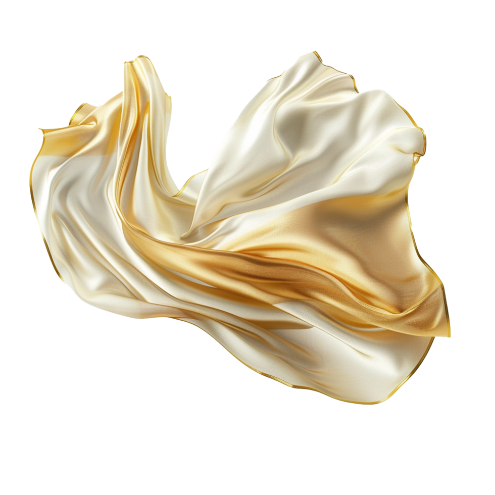 White golden flying fabric isolated on transparent background png