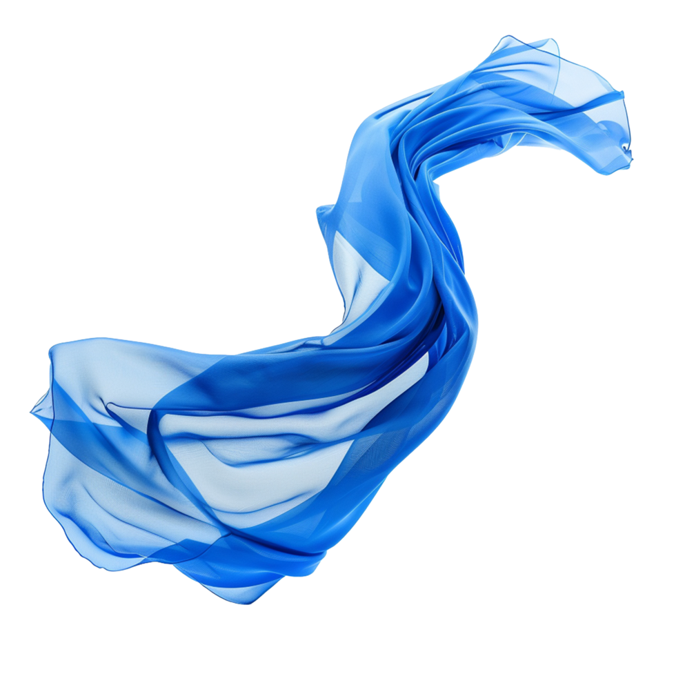 Blue flying fabric isolated on transparent background png