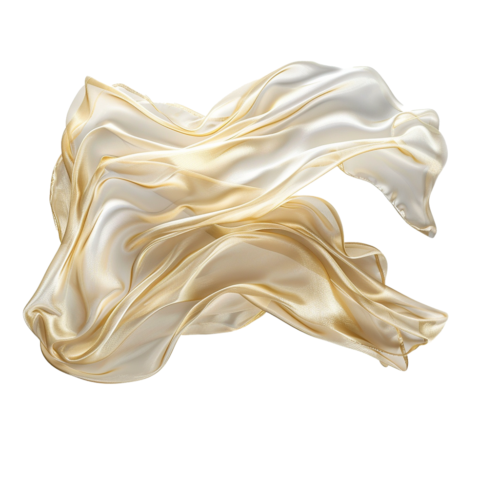 White golden flying fabric isolated on transparent background png