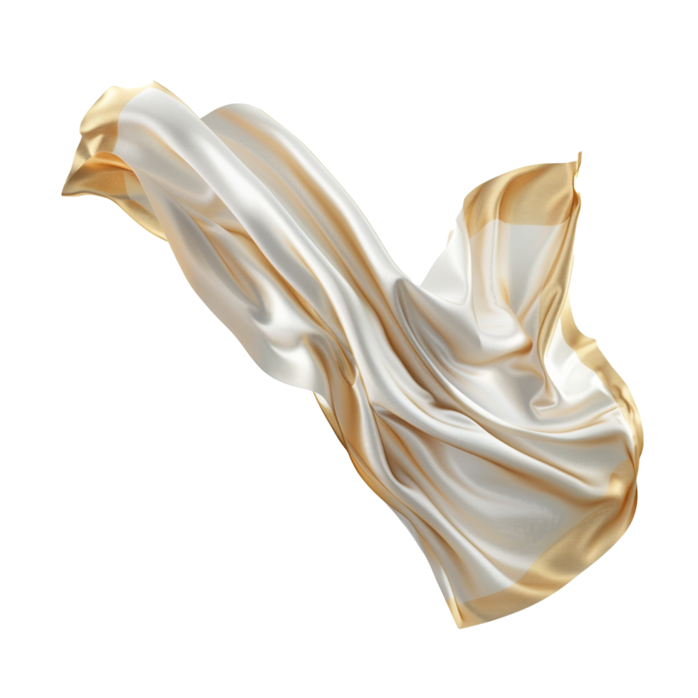 White golden flying fabric isolated on transparent background png
