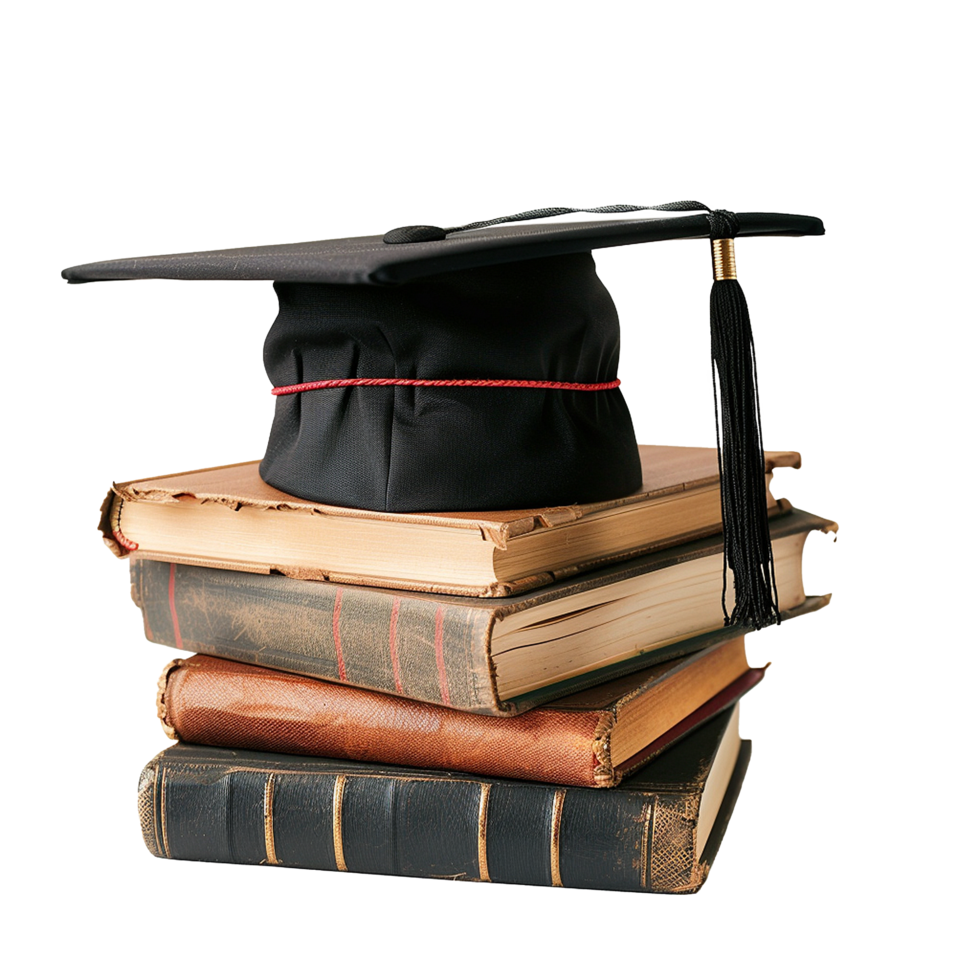 Graduate hat with books isolated on transparent background png