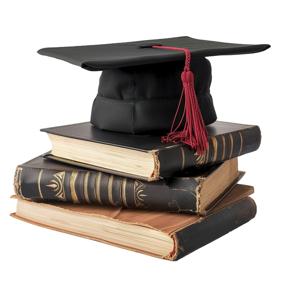 Graduate hat with books isolated on transparent background png