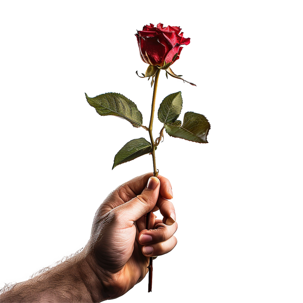 Hand holding rose isolated on transparent background png