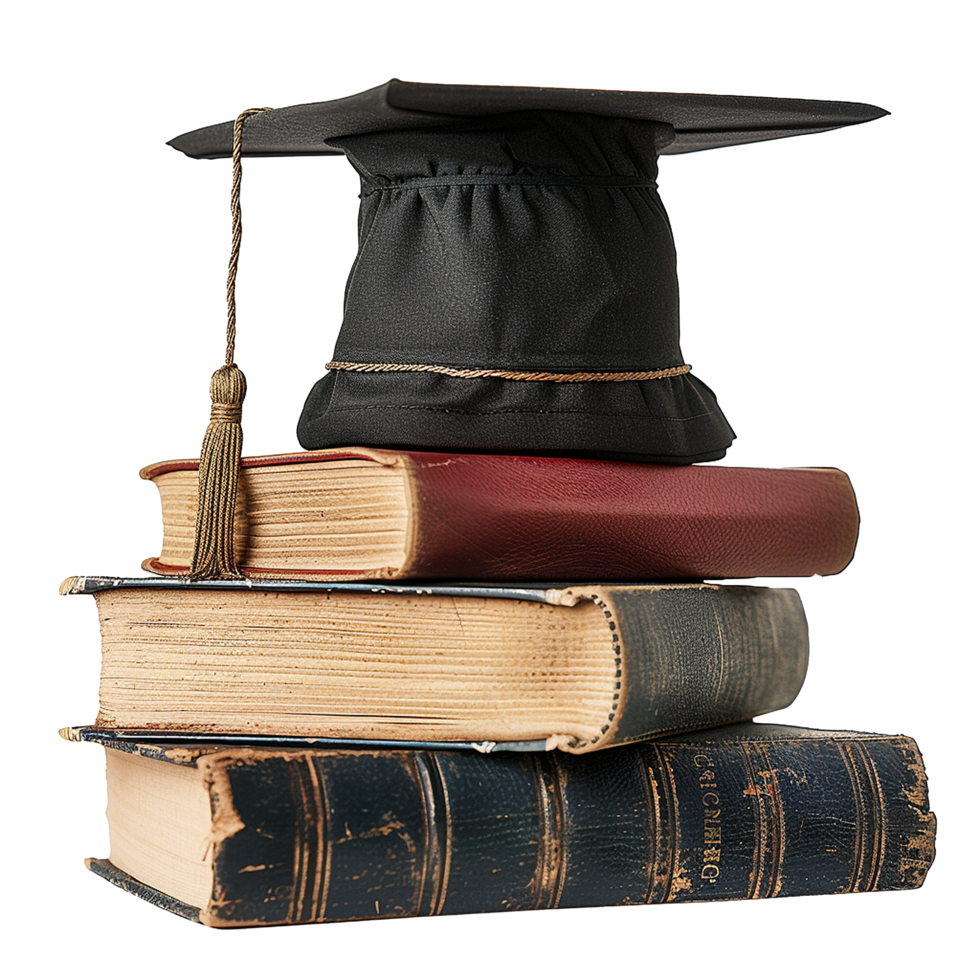 Graduate hat with books isolated on transparent background png