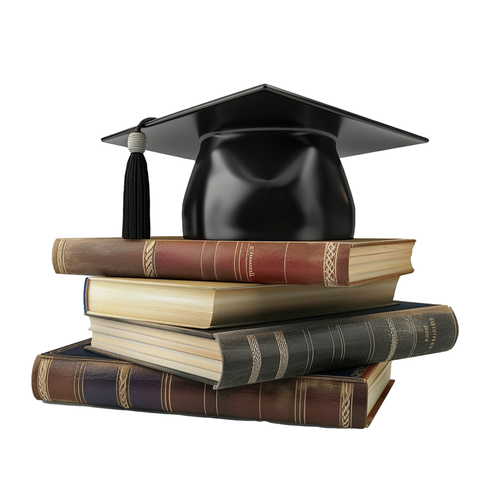 Graduate hat with books isolated on transparent background png