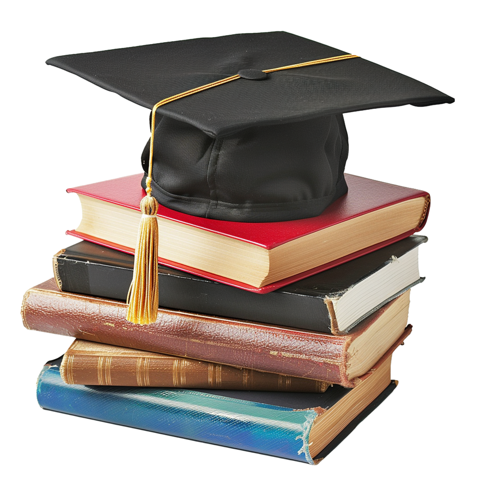 Graduate hat with books isolated on transparent background png