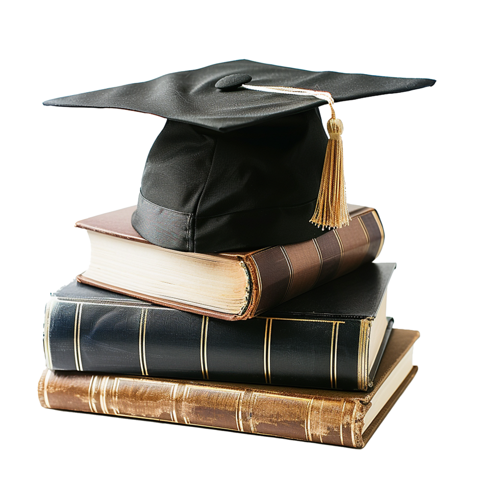 Graduate hat with books isolated on transparent background png
