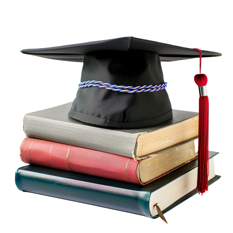 Graduate hat with books isolated on transparent background png
