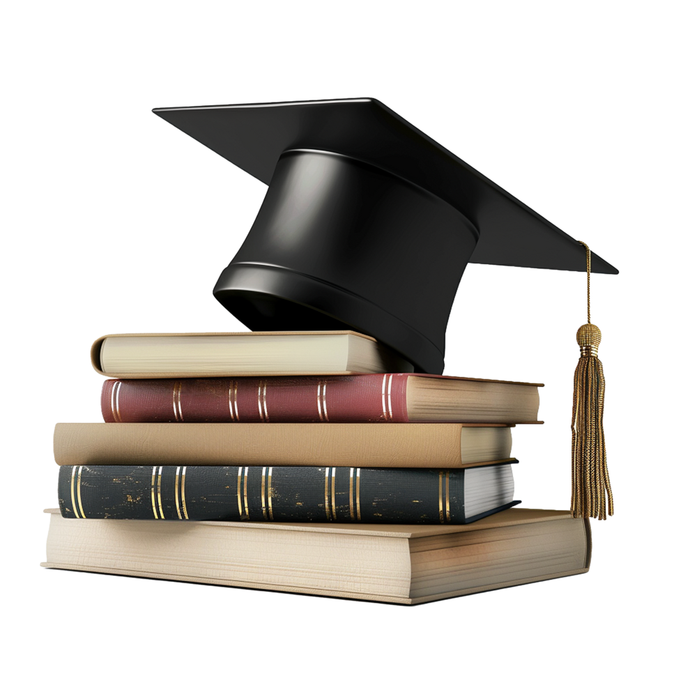 Graduate hat with books isolated on transparent background png