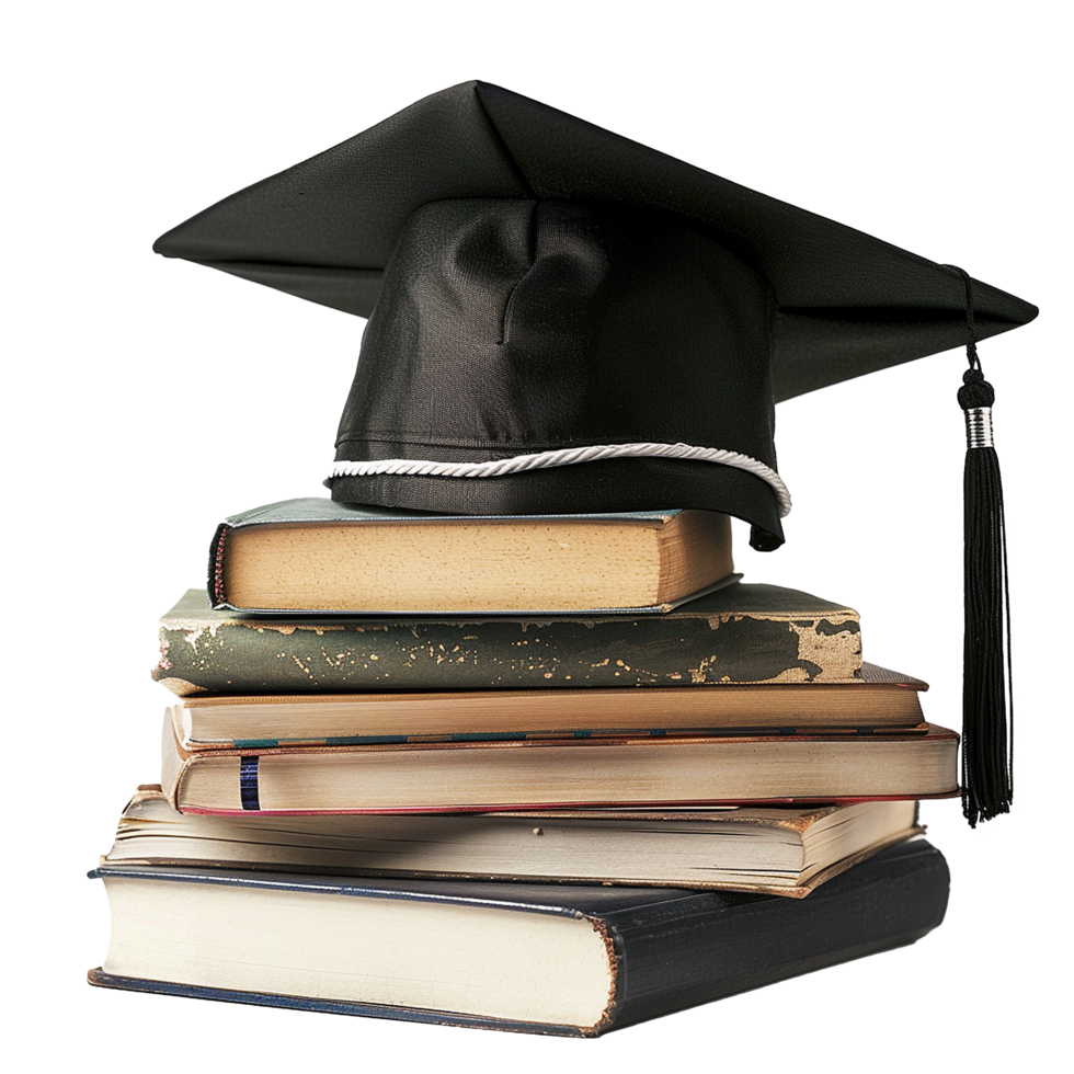 Graduate hat with books isolated on transparent background png