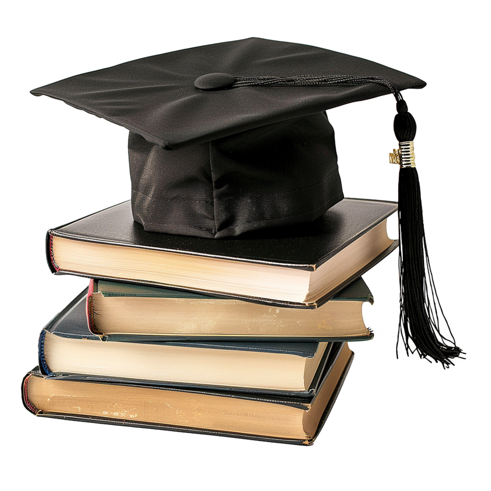 Graduate hat with books isolated on transparent background png