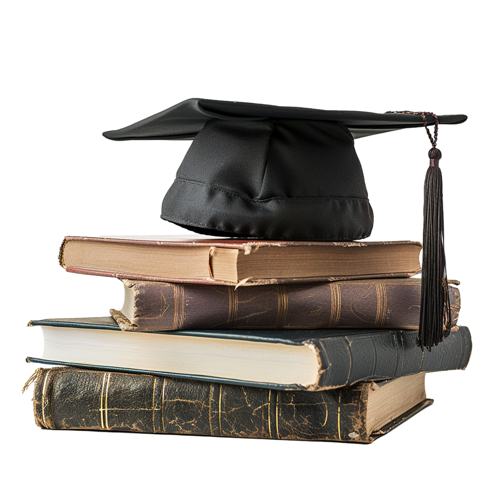 Graduate hat with books isolated on transparent background png