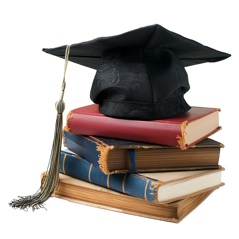 Graduate hat with books isolated on transparent background png