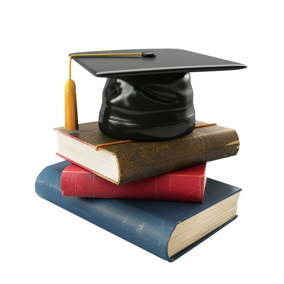 Graduate hat with books isolated on transparent background png