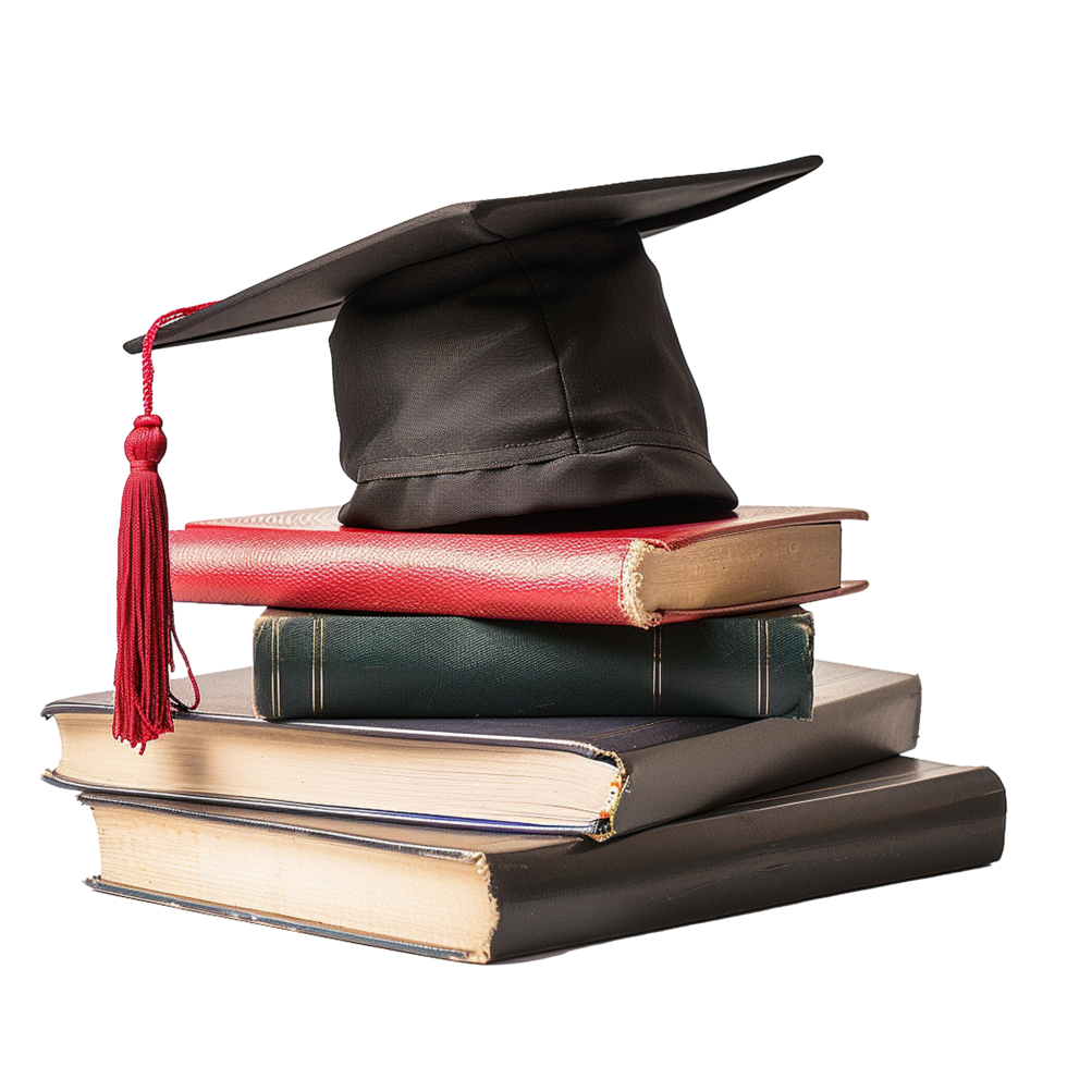 Graduate hat with books isolated on transparent background png