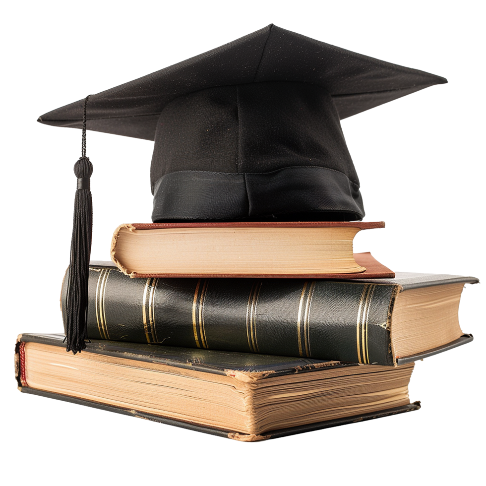 Graduate hat with books isolated on transparent background png