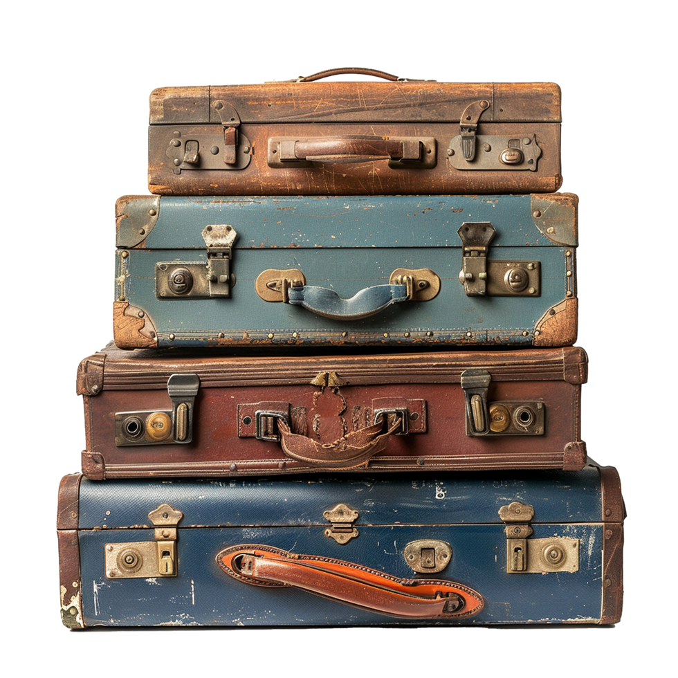 Stacked vintage suitcases isolated on transparent background png