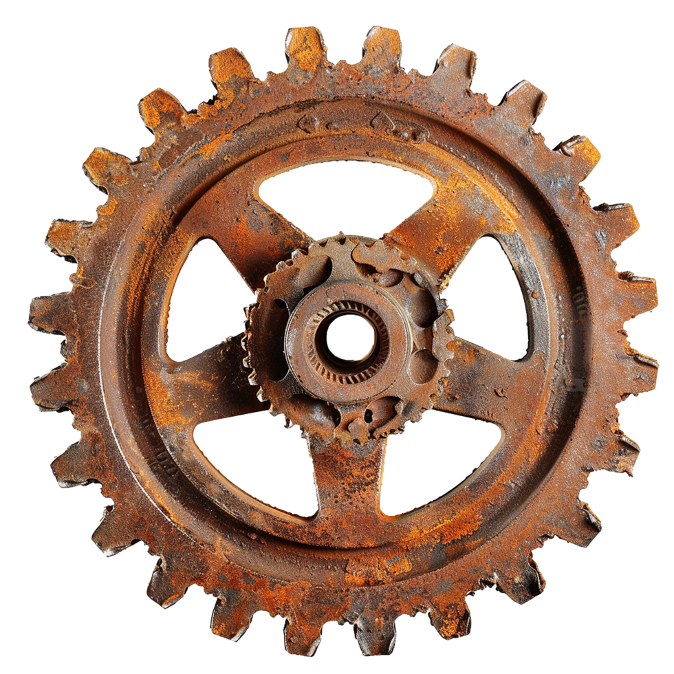 Rusty old cog wheel isolated on transparent background png