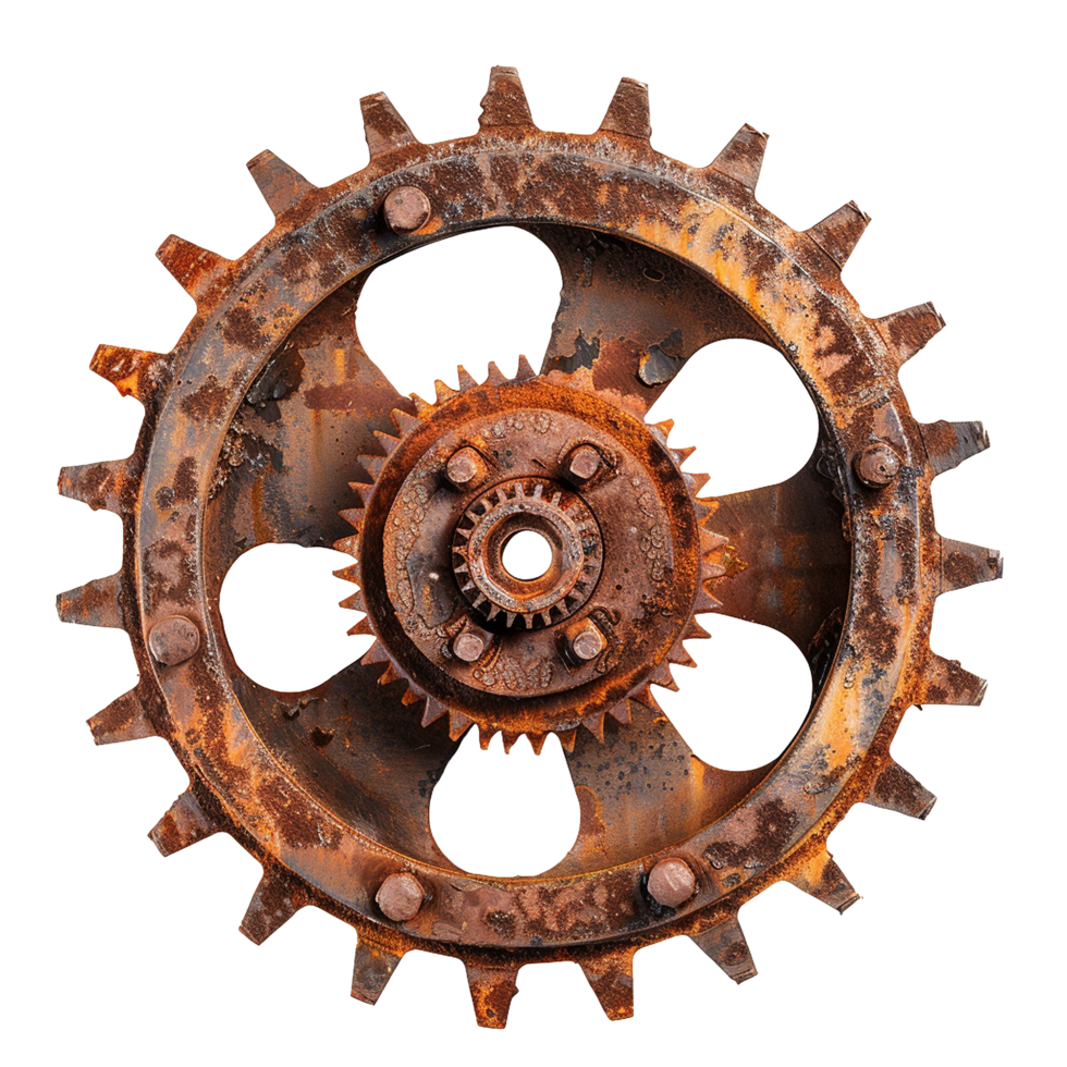 Rusty old cog wheel isolated on transparent background png