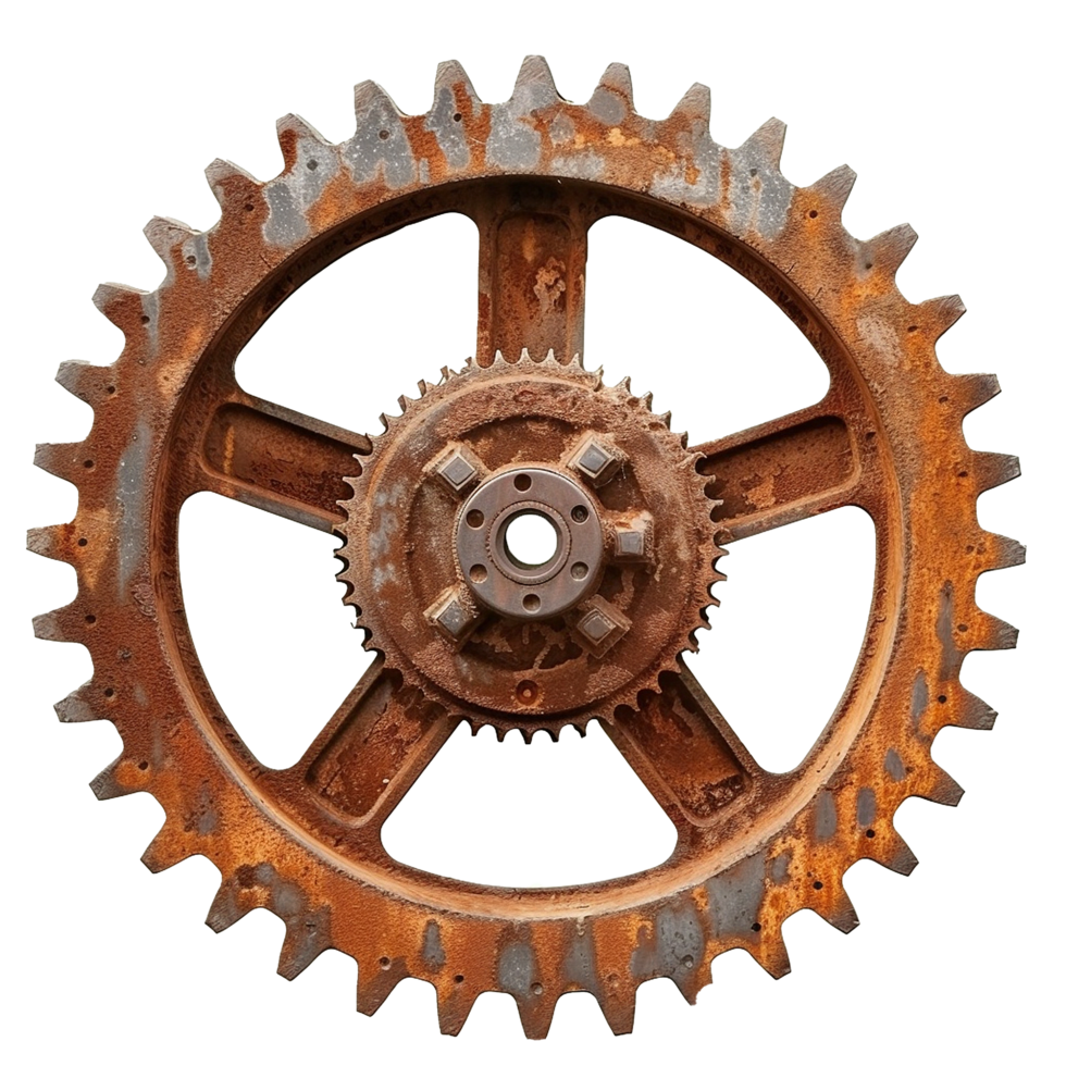 Rusty old cog wheel isolated on transparent background png
