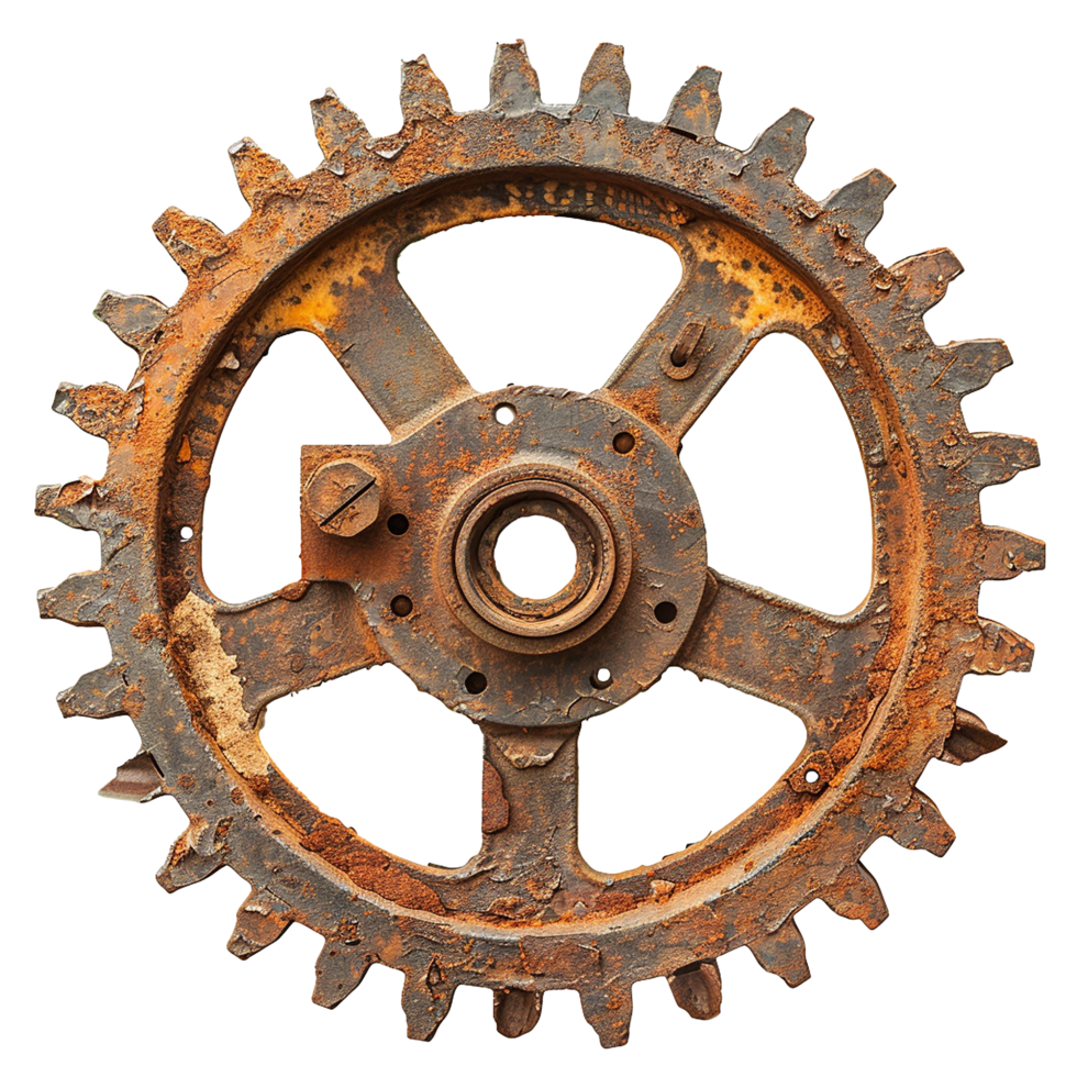 Rusty old cog wheel isolated on transparent background png