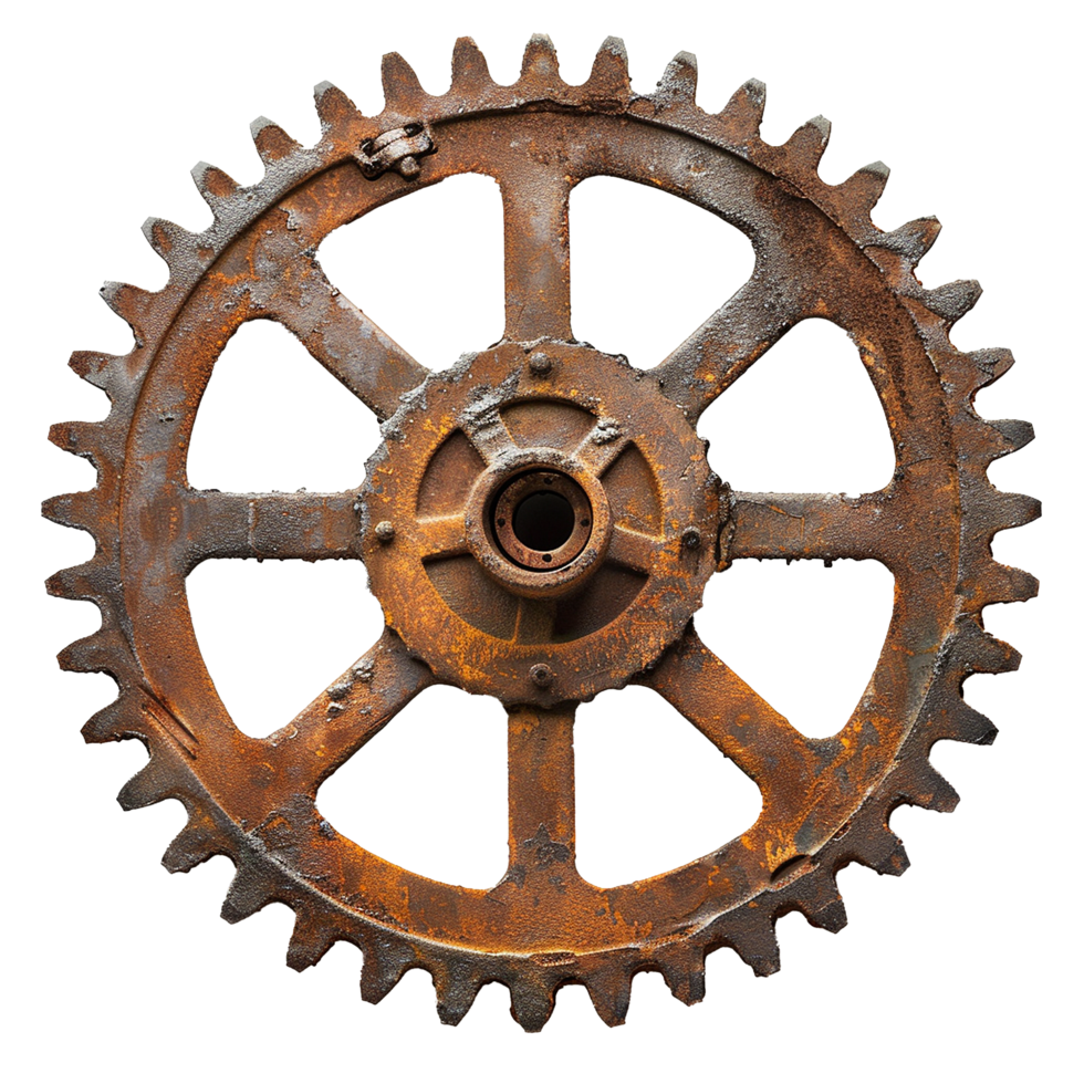 Rusty old cog wheel isolated on transparent background png