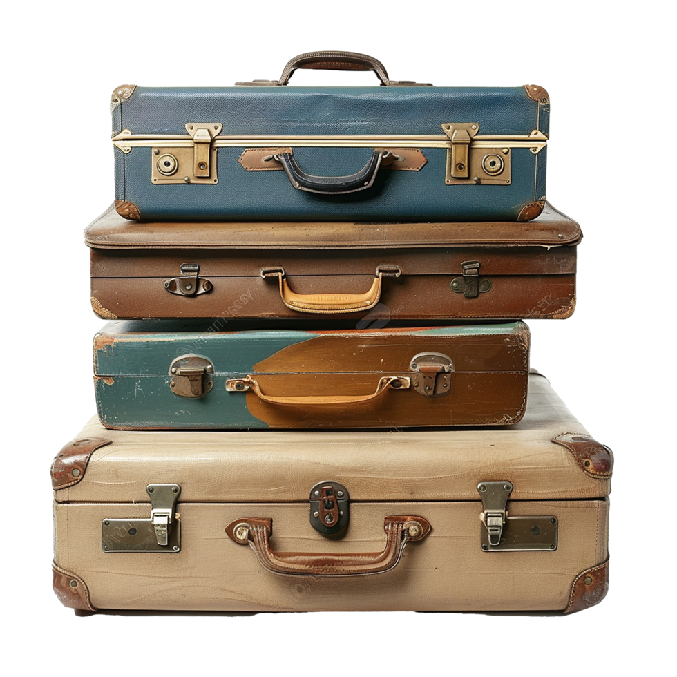 Stacked vintage suitcases isolated on transparent background png