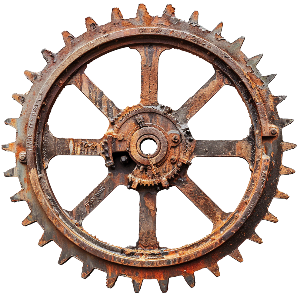 Rusty old cog wheel isolated on transparent background png