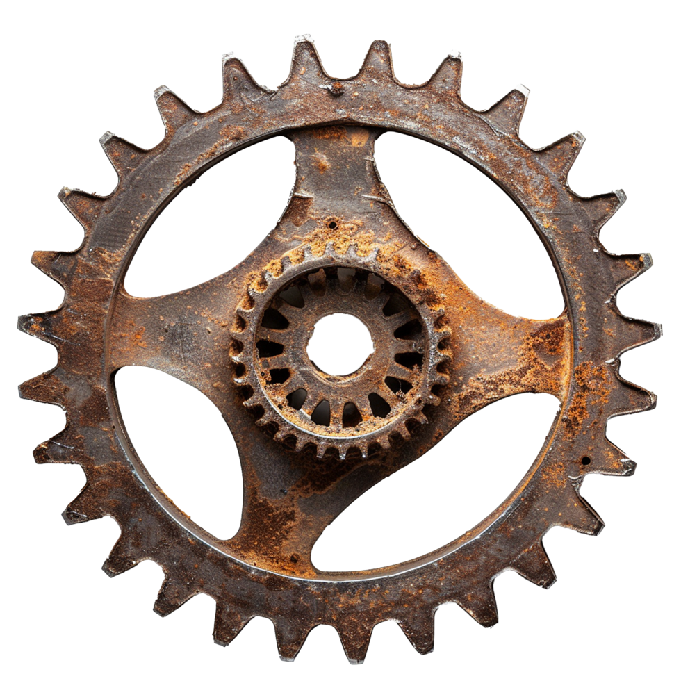 Rusty old cog wheel isolated on transparent background png