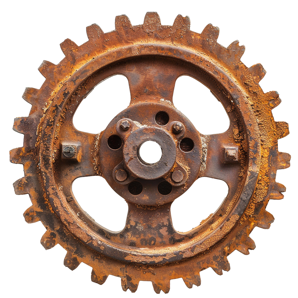 Rusty old cog wheel isolated on transparent background png
