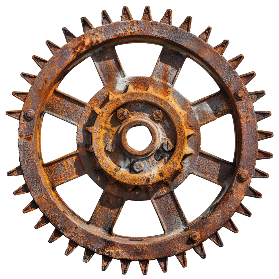 Rusty old cog wheel isolated on transparent background png