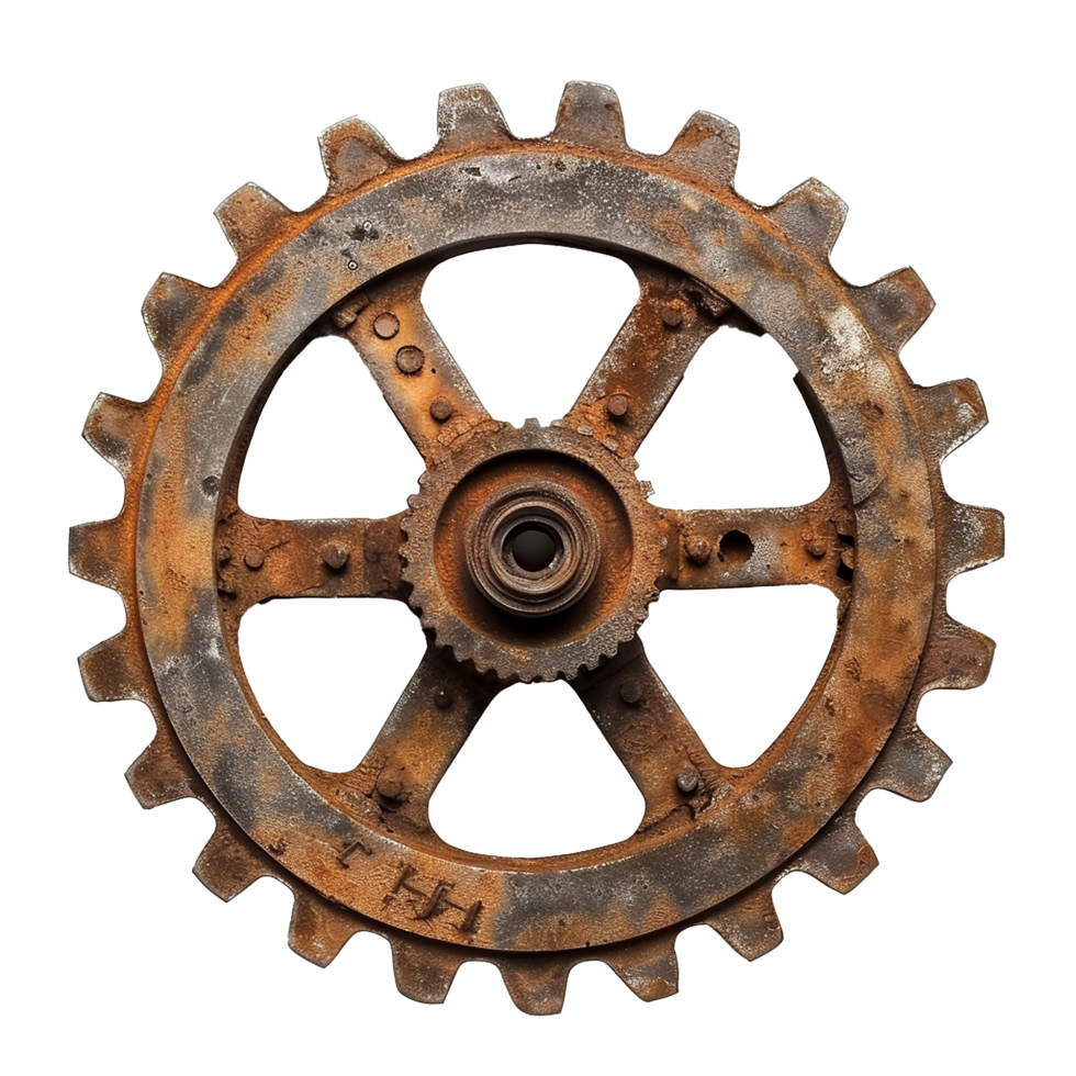 Rusty old cog wheel isolated on transparent background png