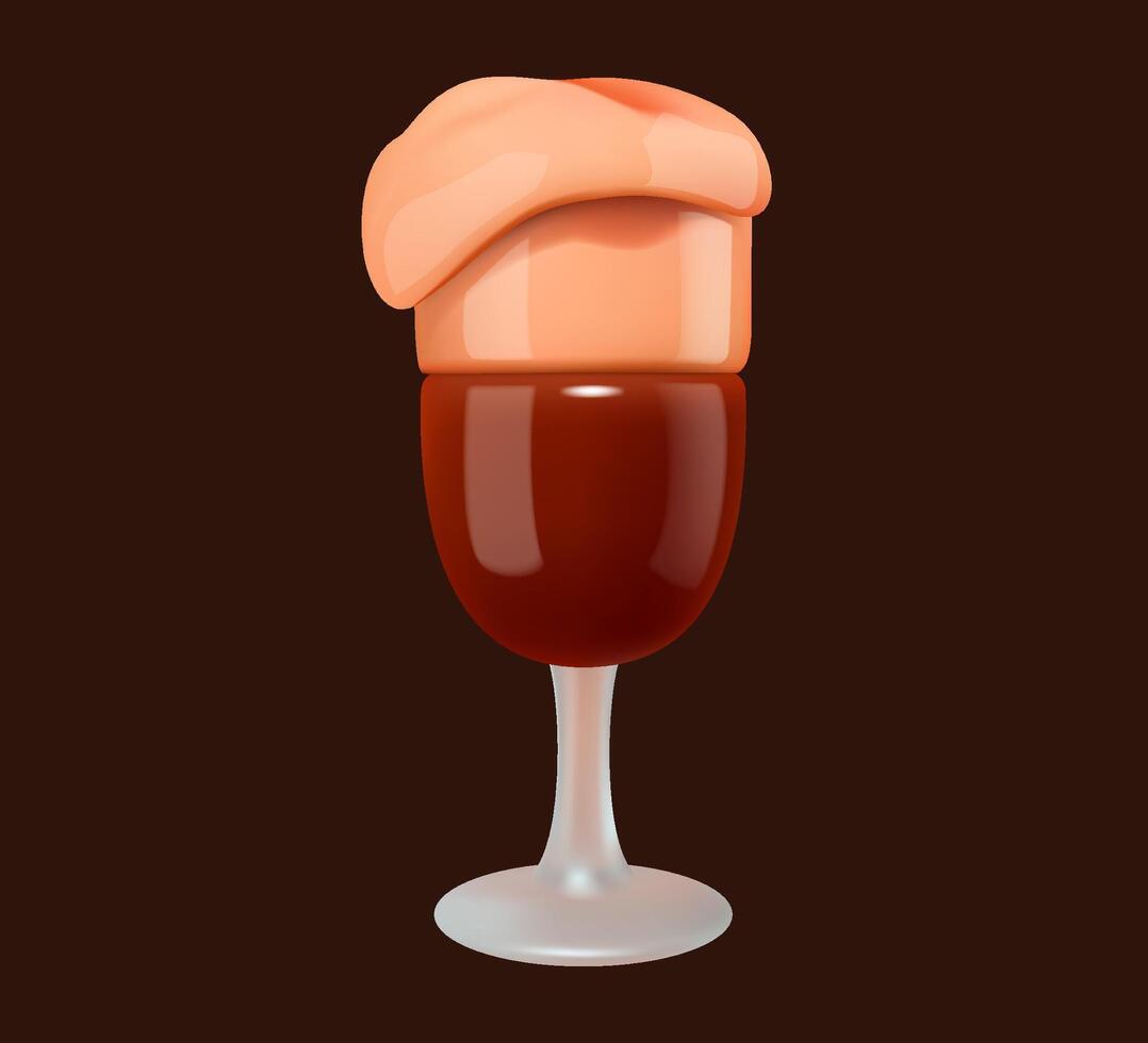 3D Dark Beer Glass with Foam vector