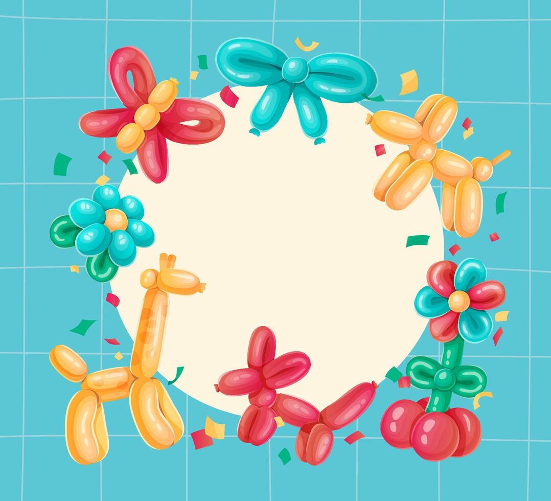 Colorful Balloon Animals and Flowers Border vector