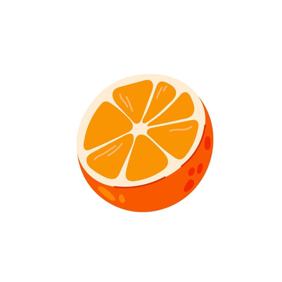 Half of a ripe orange in flat style. Fresh citrus fruit. Ingredient for making lemonade or dessert. Orange. vector