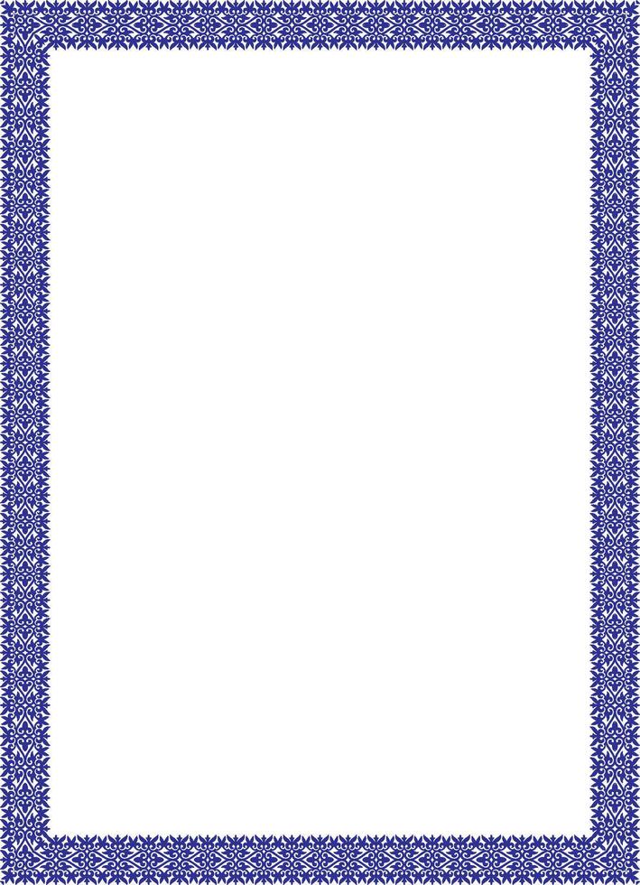 Blue Rectangular Vertical Asian Kazakh National Ornament Frame. vector