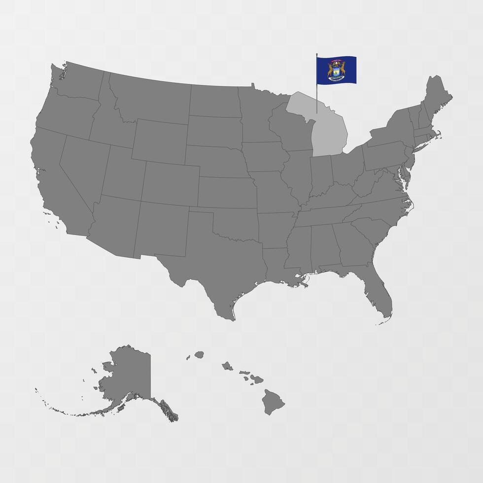 Michigan state map with flagpole. illustration. vector