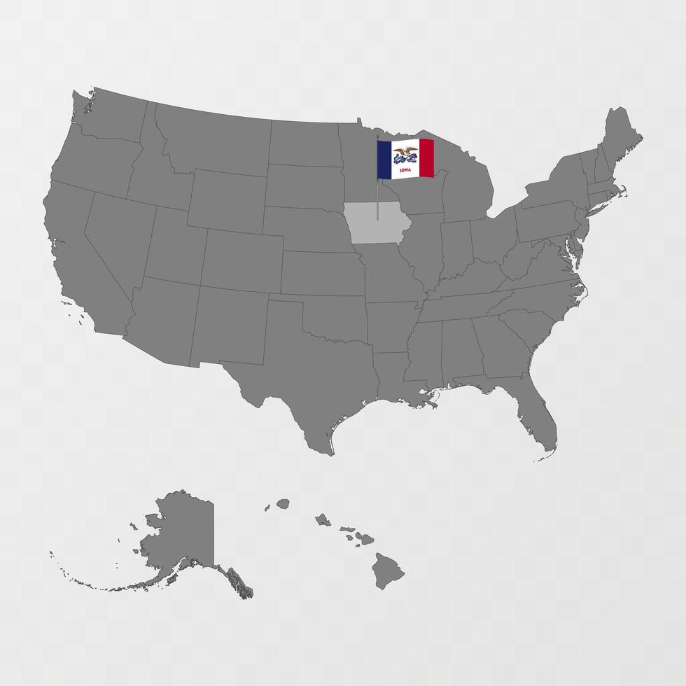 Iowa state map with flagpole. illustration. vector