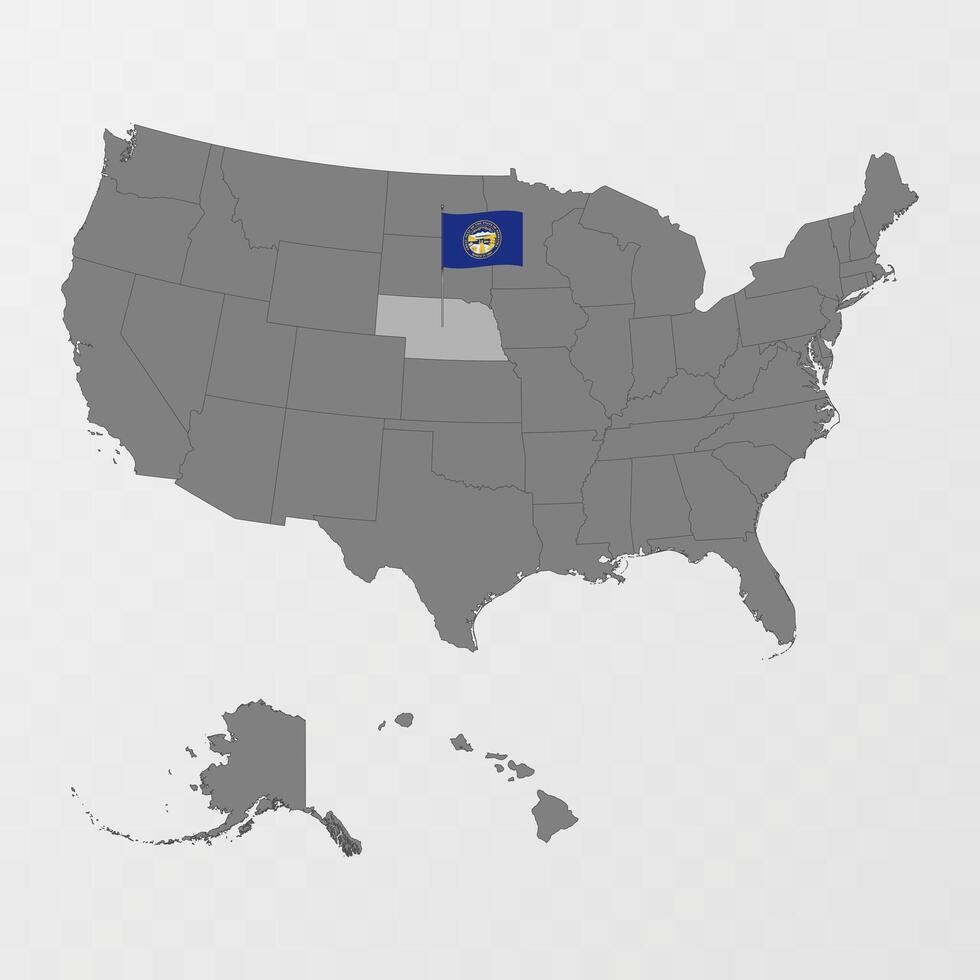 Nebraska state map with flagpole. illustration. vector