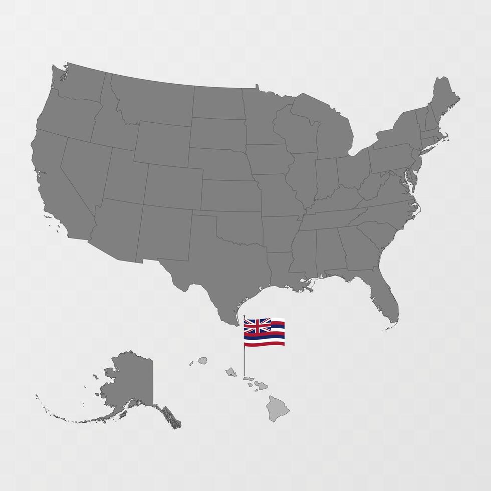 Hawaii state map with flagpole. illustration. vector
