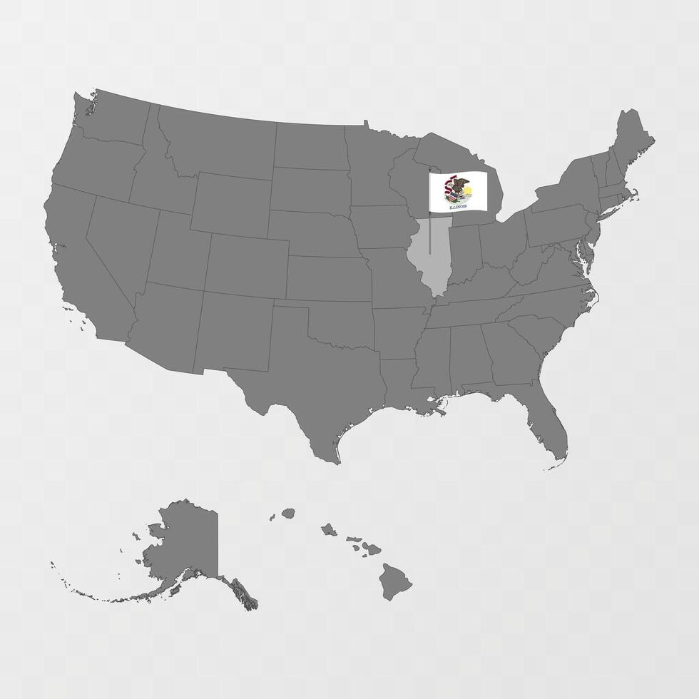 Illinois state map with flagpole. illustration. vector