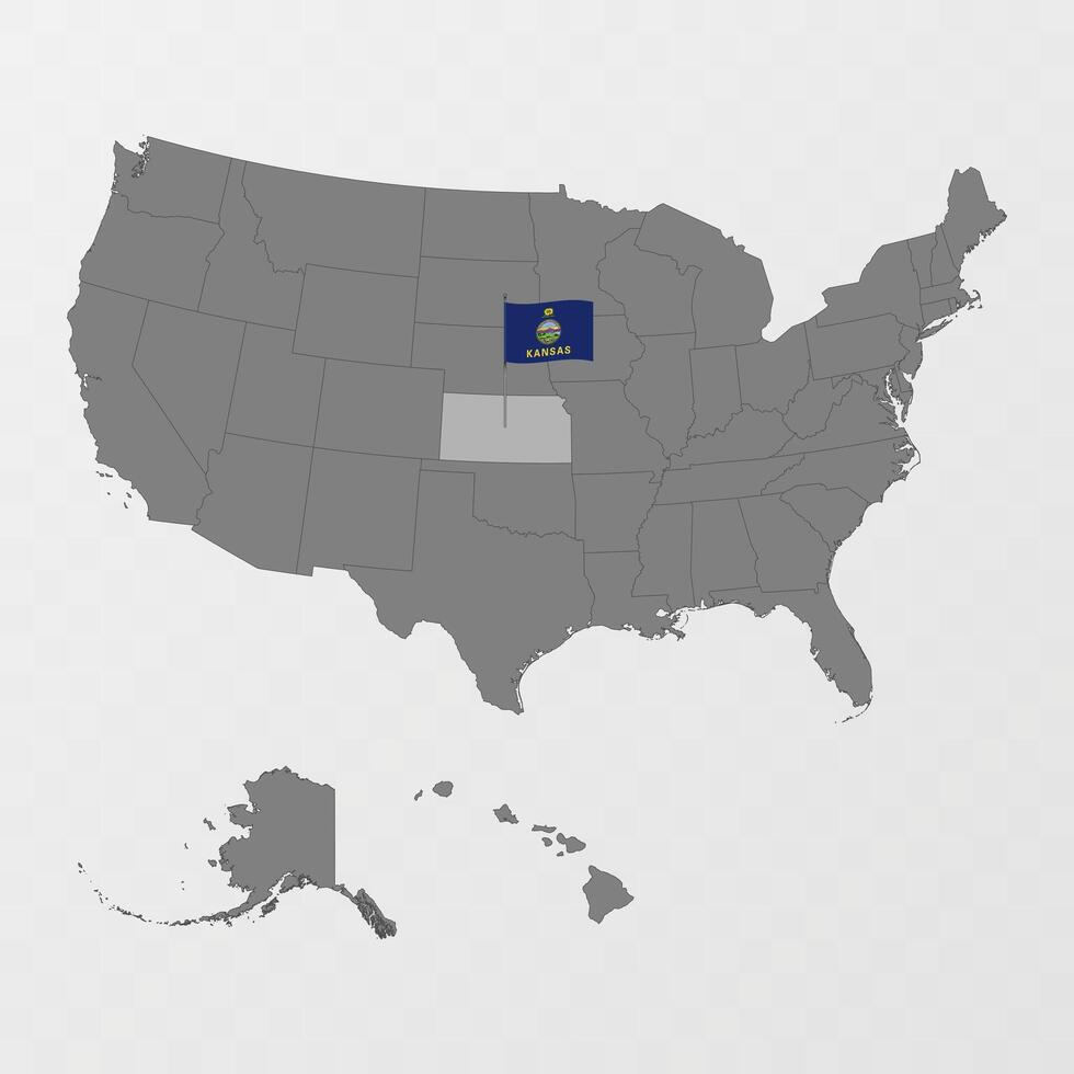 Kansas state map with flagpole. illustration. vector