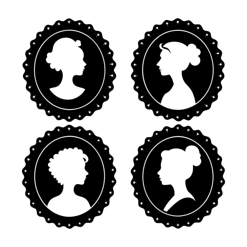Girls in Vintage Cameo Portraits in a Frame vector