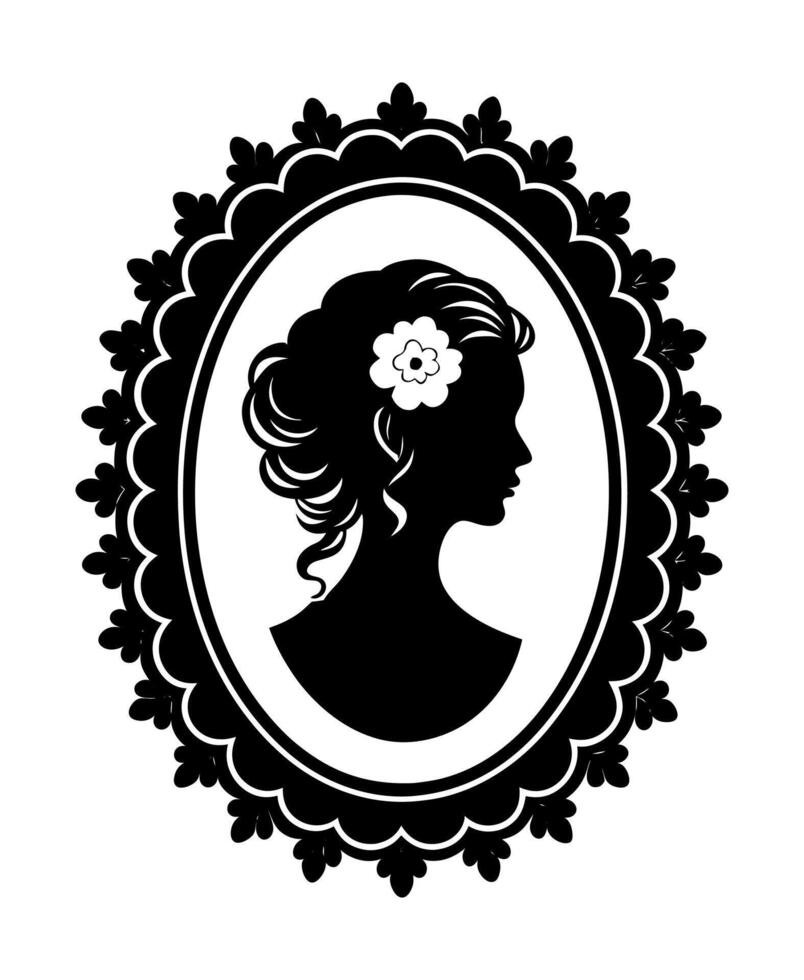A Girl with Flower in a Vintage Cameo Portrait in a Frame vector